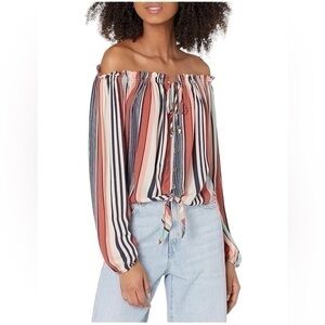 Jolt off the shoulder tie front multicolor top